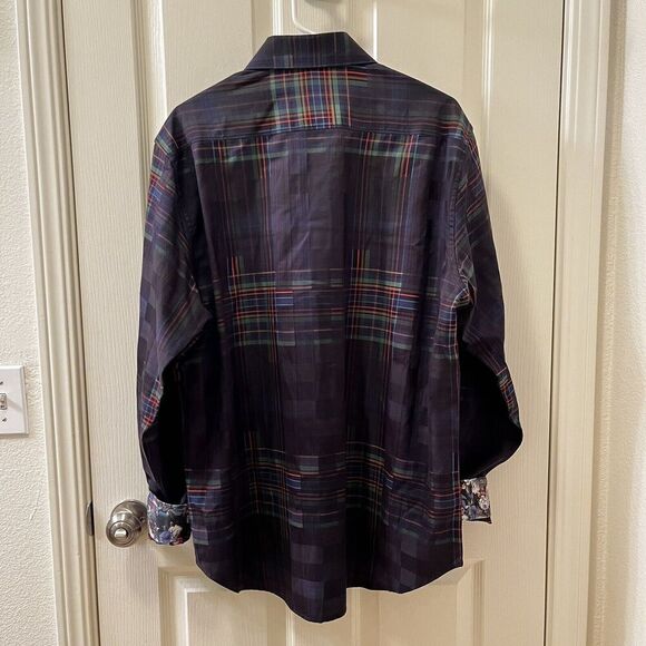 Robert Graham Rainbow Plaid Classic Fit Button Up Shirt Floral Contrast Cuffs XL - Picture 12 of 14
